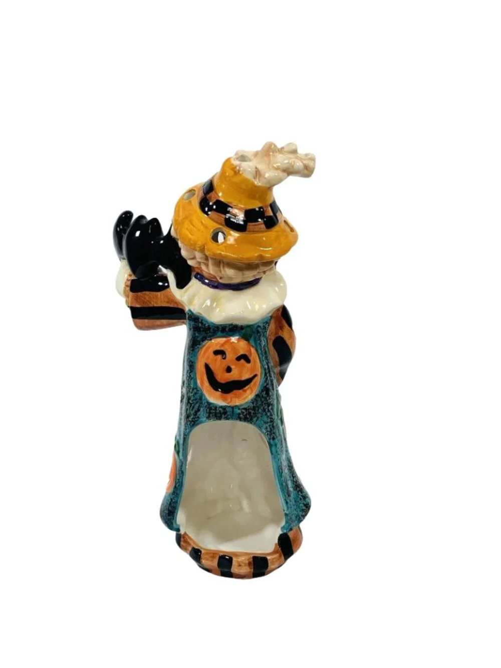 Halloween Pumpkin Scarecrow Tea Light Holder VTG Spooky Ceramic Figurine Ghost